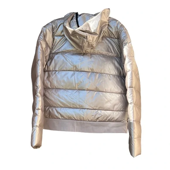 Zuda Women's Quilted Pearlized Puffer Hoodie Jacket Silver M - Picture 4 of 5